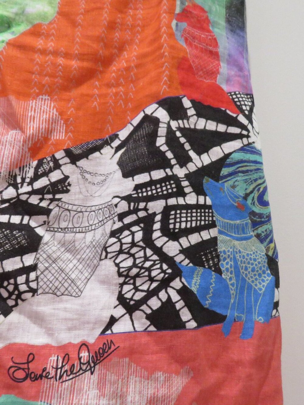 SAVE THE QUEEN 100% Linen Abstract Artsy Dress XL Quirky Lagenlook Avant Garde - Picture 8 of 16
